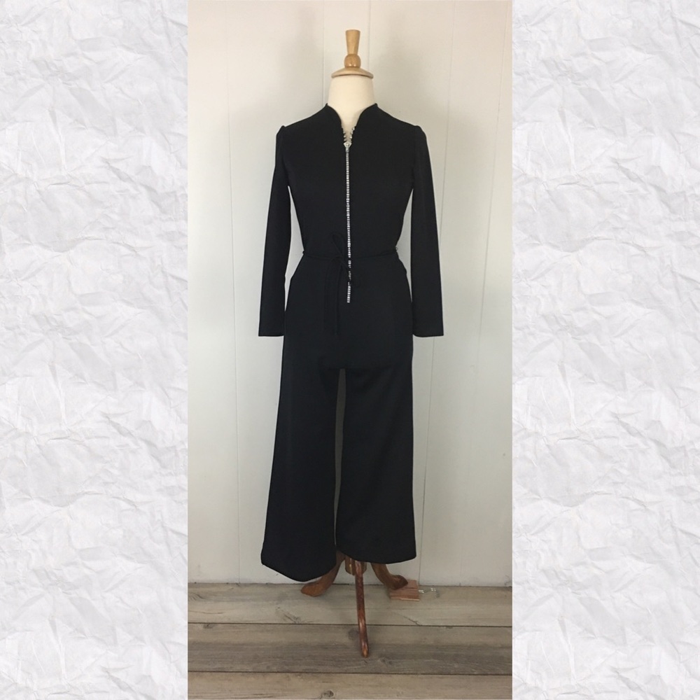 Vintage Jeweled Zipper Long Sleeve Jumpsuit